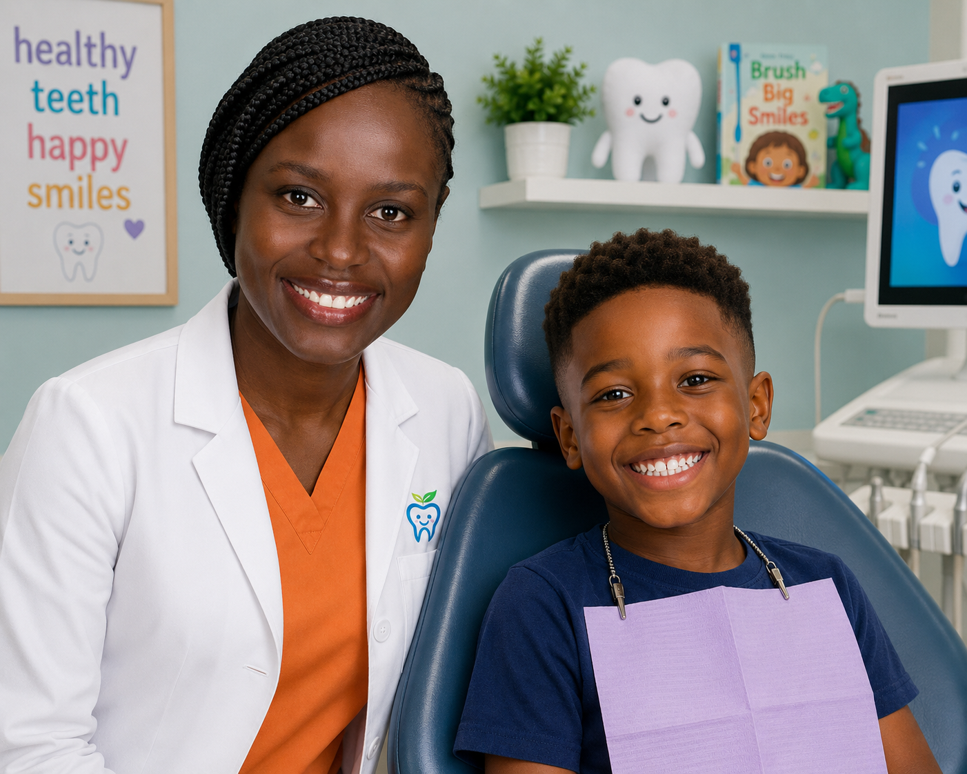 Dr C orange and patient in chair Dr C orange and patient in chair
